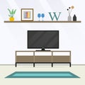 Modern living room interior with TV. Vector illustration Royalty Free Stock Photo